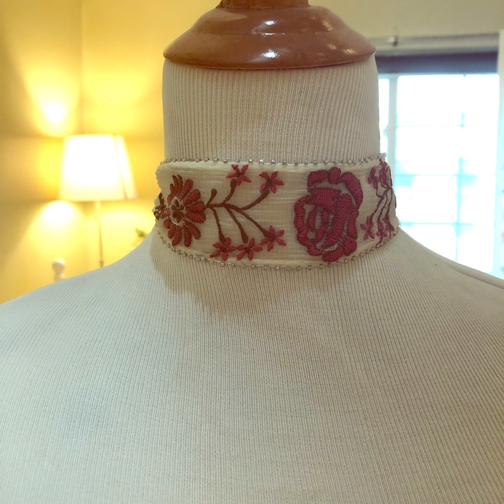 Chan Luu Embroidered chiffon choker necklace/scarf